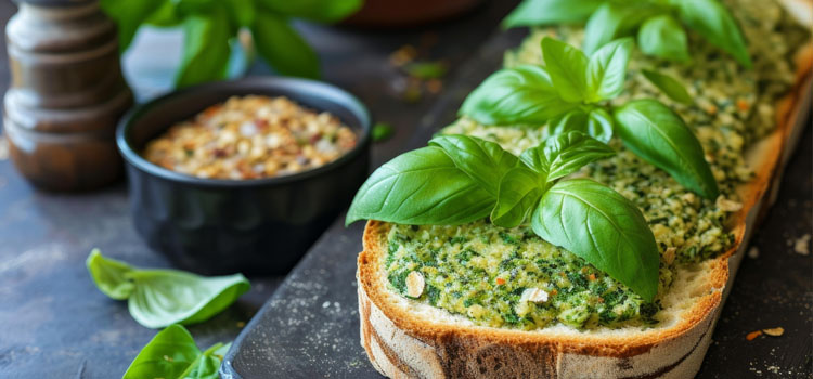 Basil pesto on a baguette